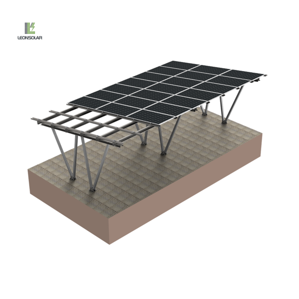 Carbon Steel 4-Column Carport There are some solar panels not installed, you can clearly see its structure