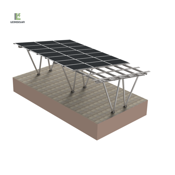 Carbon Steel 4-Column Carport There are some solar panels not installed, you can clearly see its structure