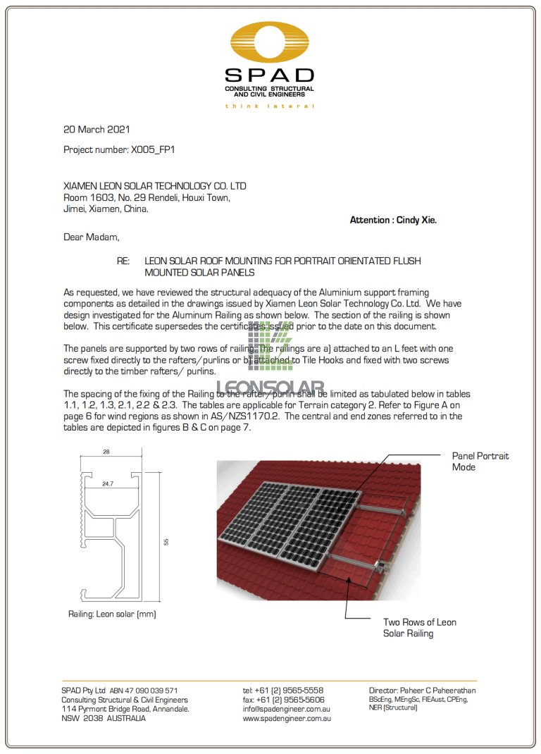 Leon Solar Certificate Flush Mount System